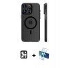 MARSİLYAN™- iPhone 16 Pro Max Kılıf Pusula Minimal Koleksiyonu - Siyah 3D Antistatik Seramik Nano Ekran Koruyucu + PVD Metal Kamera Lens - GS