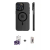 MARSİLYAN™- iPhone 16 Pro Max Kılıf Pusula Minimal Koleksiyonu - Siyah Bilvis 3D Cam Ekran Koruyucu + Bilvis Titan Kamera Lens - SH
