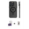 MARSİLYAN™- iPhone 16 Pro Max Kılıf Pusula Minimal Koleksiyonu - Siyah Bilvis 3D Cam Ekran Koruyucu + Bilvis Titan Kamera Lens - SH
