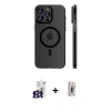 MARSİLYAN™- iPhone 16 Pro Max Kılıf Pusula Minimal Koleksiyonu - Siyah Bilvis 3D Cam Ekran Koruyucu + Bilvis Titan Kamera Lens - TMGI