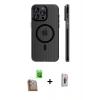MARSİLYAN™- iPhone 16 Pro Max Kılıf Pusula Minimal Koleksiyonu - Siyah Bilvis 3D Cam Ekran Koruyucu + Raze Metal Kamera Lens - CLTM