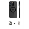 MARSİLYAN™- iPhone 16 Pro Max Kılıf Pusula Minimal Koleksiyonu - Siyah Bilvis 3D Cam Ekran Koruyucu + PVD Metal Kamera Lens - GD