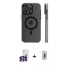 MARSİLYAN™- iPhone 16 Pro Max Kılıf Pusula Minimal Koleksiyonu - Siyah Bilvis 3D Cam Ekran Koruyucu + Gümüş Bilvis Titan Kamera Lens