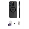 MARSİLYAN™- iPhone 16 Pro Max Kılıf Pusula Minimal Koleksiyonu - Siyah Bilvis 3D Cam Ekran Koruyucu + Gümüş Bilvis Titan Kamera Lens