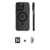 MARSİLYAN™- iPhone 16 Pro Max Kılıf Pusula Minimal Koleksiyonu - Siyah Bilvis 3D Cam Ekran Koruyucu + PVD Metal Kamera Lens - SH