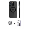 MARSİLYAN™- iPhone 16 Pro Max Kılıf Pusula Minimal Koleksiyonu - Siyah Bilvis 3X AR Hayalet Cam Ekran Koruyucu + Pers Alüminyum Kamera Lens - GI