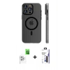 MARSİLYAN™- iPhone 16 Pro Max Kılıf Pusula Minimal Koleksiyonu - Siyah Bilvis 3X AR Hayalet Cam Ekran Koruyucu + Raze Metal Kamera Lens - BZ