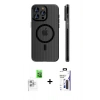 MARSİLYAN™- iPhone 16 Pro Max Kılıf Pusula Minimal Koleksiyonu - Siyah Bilvis 3X AR Hayalet Cam Ekran Koruyucu + Raze Metal Kamera Lens - BZ