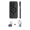 MARSİLYAN™- iPhone 16 Pro Max Kılıf Pusula Minimal Koleksiyonu - Siyah Bilvis 3X AR Hayalet Cam Ekran Koruyucu + Bilvis Titan Kamera Lens - GS