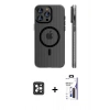 MARSİLYAN™- iPhone 16 Pro Max Kılıf Pusula Minimal Koleksiyonu - Siyah Bilvis 3X AR Hayalet Cam Ekran Koruyucu + PVD Metal Kamera Lens - SH