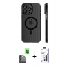 MARSİLYAN™- iPhone 16 Pro Max Kılıf Pusula Minimal Koleksiyonu - Siyah Bilvis 3X AR Hayalet Cam Ekran Koruyucu + Raze Metal Kamera Lens - SH