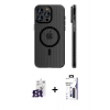 MARSİLYAN™- iPhone 16 Pro Max Kılıf Pusula Minimal Koleksiyonu - Siyah Bilvis 3X AR Hayalet Cam Ekran Koruyucu + Bilvis Titan Kamera Lens - TMGI