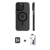 MARSİLYAN™- iPhone 16 Pro Max Kılıf Pusula Minimal Koleksiyonu - Siyah Bilvis 3X AR Hayalet Cam Ekran Koruyucu + PVD Metal Kamera Lens - SH