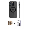 MARSİLYAN™- iPhone 16 Pro Max Kılıf Pusula Minimal Koleksiyonu - Siyah Bilvis 3X AR Hayalet Cam Ekran Koruyucu + Pers Alüminyum Kamera Lens - CLTM