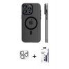 MARSİLYAN™- iPhone 16 Pro Max Kılıf Pusula Minimal Koleksiyonu - Siyah Bilvis 3X AR Hayalet Cam Ekran Koruyucu + Pers Alüminyum Kamera Lens - GS