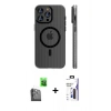 MARSİLYAN™- iPhone 16 Pro Max Kılıf Pusula Minimal Koleksiyonu - Siyah Bilvis 3X AR Hayalet Cam Ekran Koruyucu + Raze Metal Kamera Lens - SH