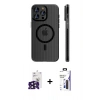 MARSİLYAN™- iPhone 16 Pro Max Kılıf Pusula Minimal Koleksiyonu - Siyah Bilvis 3X AR Hayalet Cam Ekran Koruyucu + Bilvis Titan Kamera Lens - SH