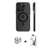 MARSİLYAN™- iPhone 16 Pro Max Kılıf Pusula Minimal Koleksiyonu - Siyah Bilvis 3X AR Hayalet Cam Ekran Koruyucu + Pers Alüminyum Kamera Lens - GS
