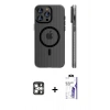 MARSİLYAN™- iPhone 16 Pro Max Kılıf Pusula Minimal Koleksiyonu - Siyah Bilvis 3X AR HD Cam Ekran Koruyucu + PVD Metal Kamera Lens - GS