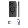 MARSİLYAN™- iPhone 16 Pro Max Kılıf Pusula Minimal Koleksiyonu - Siyah Bilvis 3X AR HD Cam Ekran Koruyucu + PVD Metal Kamera Lens - GD