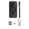 MARSİLYAN™- iPhone 16 Pro Max Kılıf Pusula Minimal Koleksiyonu - Siyah Bilvis 3X AR HD Cam Ekran Koruyucu + PVD Metal Kamera Lens - GD