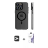 MARSİLYAN™- iPhone 16 Pro Max Kılıf Pusula Minimal Koleksiyonu - Siyah Bilvis 3X AR HD Cam Ekran Koruyucu + PVD Metal Kamera Lens - SH