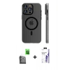 MARSİLYAN™- iPhone 16 Pro Max Kılıf Pusula Minimal Koleksiyonu - Siyah Bilvis 3X AR HD Cam Ekran Koruyucu + Raze Metal Kamera Lens - SH