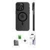 MARSİLYAN™- iPhone 16 Pro Max Kılıf Pusula Minimal Koleksiyonu - Siyah Bilvis 3X AR HD Cam Ekran Koruyucu + Raze Metal Kamera Lens - SH