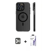 MARSİLYAN™- iPhone 16 Pro Max Kılıf Pusula Minimal Koleksiyonu - Siyah Bilvis 3X AR HD Cam Ekran Koruyucu + PVD Metal Kamera Lens - GS