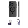MARSİLYAN™- iPhone 16 Pro Max Kılıf Pusula Minimal Koleksiyonu - Siyah Bilvis 3X AR HD Cam Ekran Koruyucu + Bilvis Titan Kamera Lens - GS