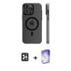 MARSİLYAN™- iPhone 16 Pro Max Kılıf Pusula Minimal Koleksiyonu - Siyah Bilvis 5in1 3D Magic Cam Ekran Koruyucu + Siyah PVD Metal Kamera Lens