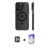 MARSİLYAN™- iPhone 16 Pro Max Kılıf Pusula Minimal Koleksiyonu - Siyah Bilvis 5in1 3D Magic Cam Ekran Koruyucu + PVD Metal Kamera Lens - SH