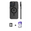 MARSİLYAN™- iPhone 16 Pro Max Kılıf Pusula Minimal Koleksiyonu - Siyah Bilvis 5in1 3D Magic Cam Ekran Koruyucu + Gümüş PVD Metal Kamera Lens
