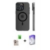 MARSİLYAN™- iPhone 16 Pro Max Kılıf Pusula Minimal Koleksiyonu - Siyah Bilvis 5in1 3D Magic Cam Ekran Koruyucu + Raze Metal Kamera Lens - NLGY