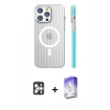 MARSİLYAN™- iPhone 16 Pro Max Kılıf Pusula Minimal Koleksiyonu - Siyah Bilvis 5in1 3D Magic Cam Ekran Koruyucu + Gümüş PVD Metal Kamera Lens