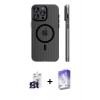 MARSİLYAN™- iPhone 16 Pro Max Kılıf Pusula Minimal Koleksiyonu - Siyah Bilvis 5in1 3D Magic Cam Ekran Koruyucu + Bilvis Titan Kamera Lens - TMGI