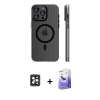 MARSİLYAN™- iPhone 16 Pro Max Kılıf Pusula Minimal Koleksiyonu - Siyah Bilvis 5in1 5D Magic Hayalet Cam Ekran Koruyucu + PVD Metal Kamera Lens - SH