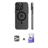MARSİLYAN™- iPhone 16 Pro Max Kılıf Pusula Minimal Koleksiyonu - Siyah Bilvis 5in1 5D Magic Hayalet Cam Ekran Koruyucu + PVD Metal Kamera Lens - GD