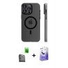 MARSİLYAN™- iPhone 16 Pro Max Kılıf Pusula Minimal Koleksiyonu - Siyah Bilvis 5in1 5D Magic Hayalet Cam Ekran Koruyucu + Raze Metal Kamera Lens - SH