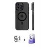 MARSİLYAN™- iPhone 16 Pro Max Kılıf Pusula Minimal Koleksiyonu - Siyah Bilvis 5in1 5D Magic Hayalet Cam Ekran Koruyucu + Pers Alüminyum Kamera Lens - GS
