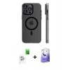 MARSİLYAN™- iPhone 16 Pro Max Kılıf Pusula Minimal Koleksiyonu - Siyah Bilvis 5in1 5D Magic Hayalet Cam Ekran Koruyucu + Raze Metal Kamera Lens - BZ