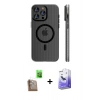 MARSİLYAN™- iPhone 16 Pro Max Kılıf Pusula Minimal Koleksiyonu - Siyah Bilvis 5in1 5D Magic Hayalet Cam Ekran Koruyucu + Raze Metal Kamera Lens - CLTM