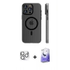 MARSİLYAN™- iPhone 16 Pro Max Kılıf Pusula Minimal Koleksiyonu - Siyah Bilvis 5in1 5D Magic Hayalet Cam Ekran Koruyucu + Pers Alüminyum Kamera Lens - GS