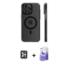 MARSİLYAN™- iPhone 16 Pro Max Kılıf Pusula Minimal Koleksiyonu - Siyah Bilvis 5in1 5D Magic Hayalet Cam Ekran Koruyucu + PVD Metal Kamera Lens - SH