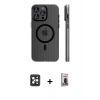 MARSİLYAN™- iPhone 16 Pro Max Kılıf Pusula Minimal Koleksiyonu - Siyah Bilvis Hayalet Cam Ekran Koruyucu + PVD Metal Kamera Lens - SH