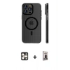 MARSİLYAN™- iPhone 16 Pro Max Kılıf Pusula Minimal Koleksiyonu - Siyah Bilvis Hayalet Cam Ekran Koruyucu + PVD Metal Kamera Lens - GD