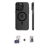 MARSİLYAN™- iPhone 16 Pro Max Kılıf Pusula Minimal Koleksiyonu - Siyah Bilvis Hayalet Cam Ekran Koruyucu + Titanyum Gri Bilvis Titan Kamera Lens