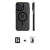 MARSİLYAN™- iPhone 16 Pro Max Kılıf Pusula Minimal Koleksiyonu - Siyah Bilvis Hayalet Cam Ekran Koruyucu + PVD Metal Kamera Lens - SH