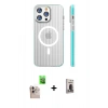 MARSİLYAN™- iPhone 16 Pro Max Kılıf Pusula Minimal Koleksiyonu - Siyah Bilvis Hayalet Cam Ekran Koruyucu + Natural Grey Raze Metal Kamera Lens