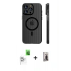 MARSİLYAN™- iPhone 16 Pro Max Kılıf Pusula Minimal Koleksiyonu - Siyah Bilvis Hayalet Cam Ekran Koruyucu + Raze Metal Kamera Lens - BZ